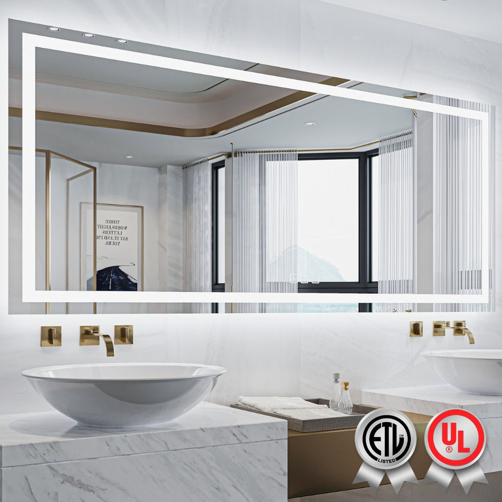 Waterpar® 88 in. W x 38 in. H Rectangular Frameless LED Light Anti-Fog Wall Bathroom Vanity Mirror with Backlit and Front Light