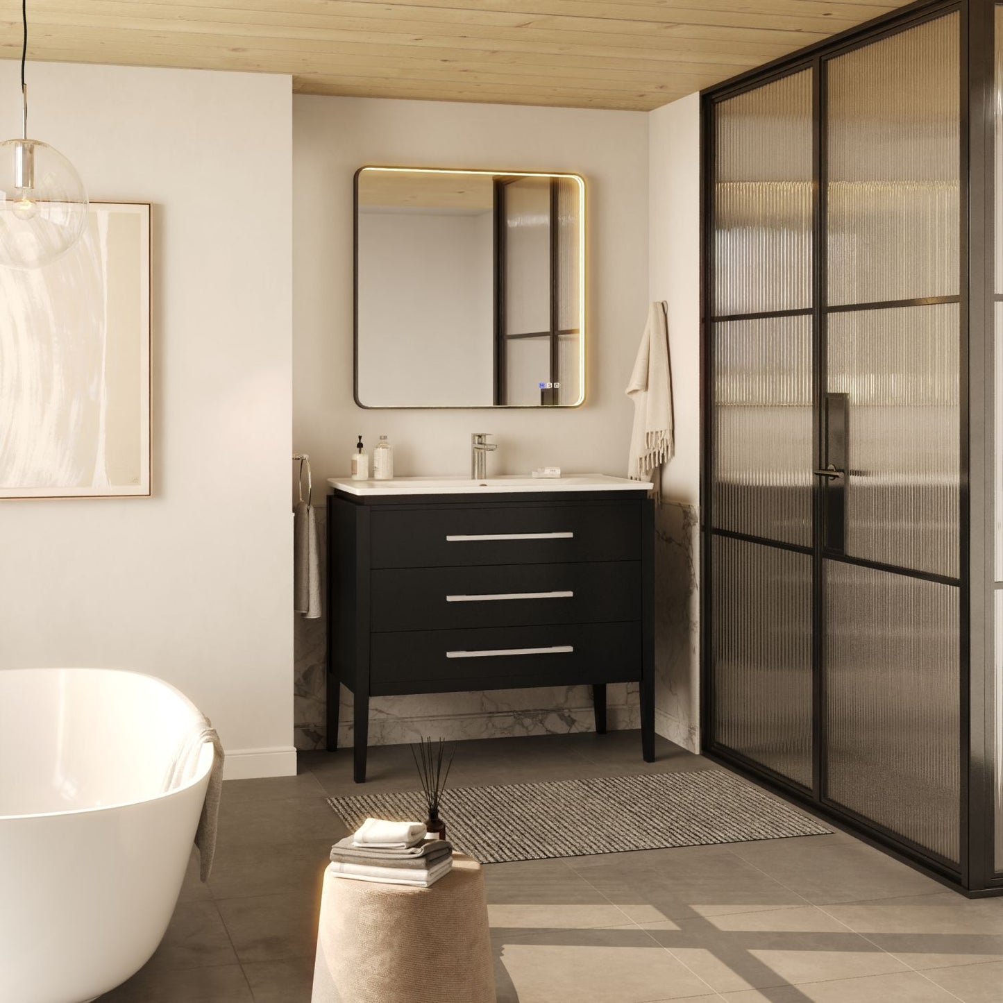 Waterpar® Rectangular Black Framed Anti-Fog LED Wall Bathroom Vanity Mirror with Front Light
