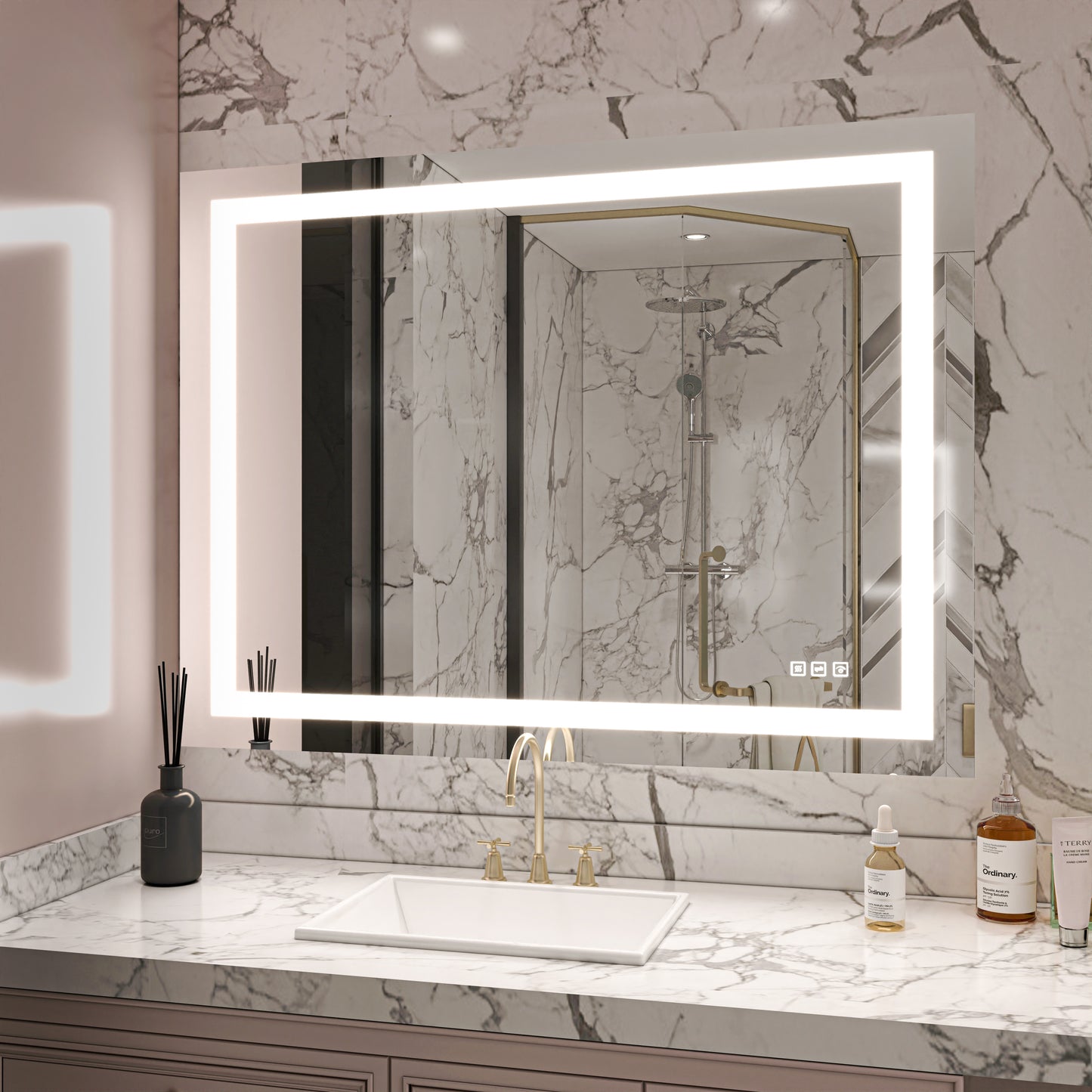 Waterpar® 48 in. W x 36 in. H Large Rectangular Frameless LED Light Anti-Fog Wall Bathroom Vanity Mirror