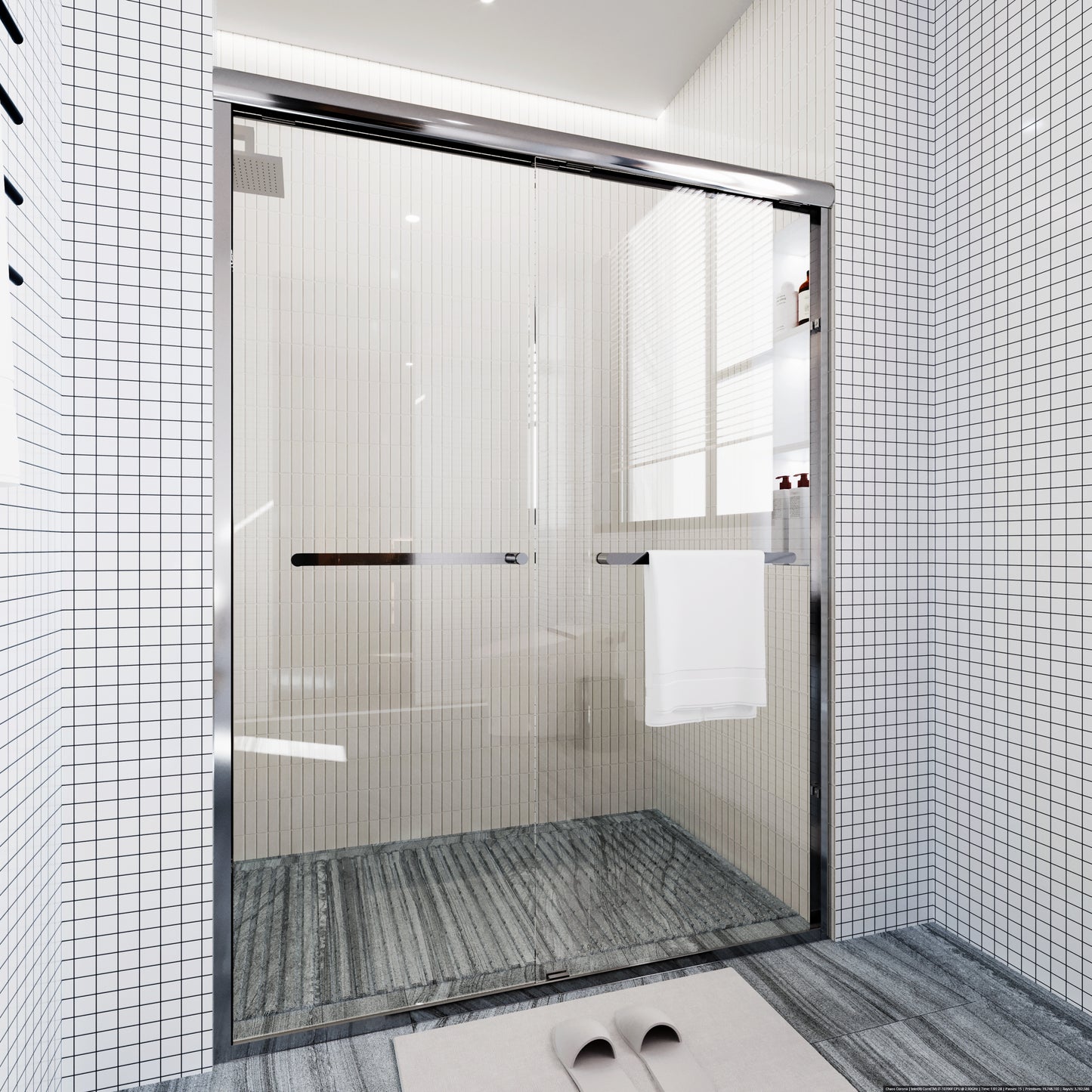 Waterpar® 56-60 in. W x 72 in. H Sliding Semi-Frameless Shower Door with Double Towel Bars