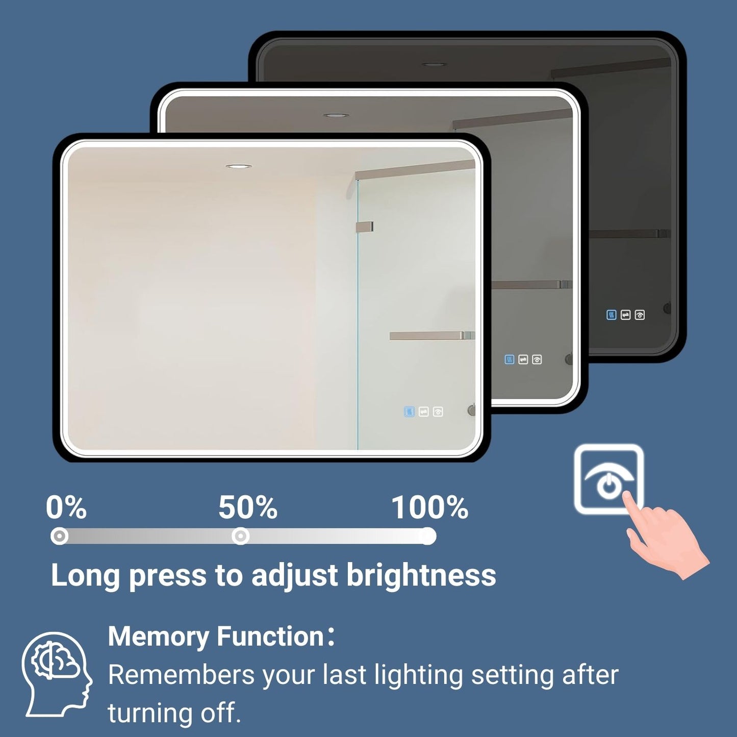 Waterpar® Rectangular Black Framed Anti-Fog LED Wall Bathroom Vanity Mirror with Front Light