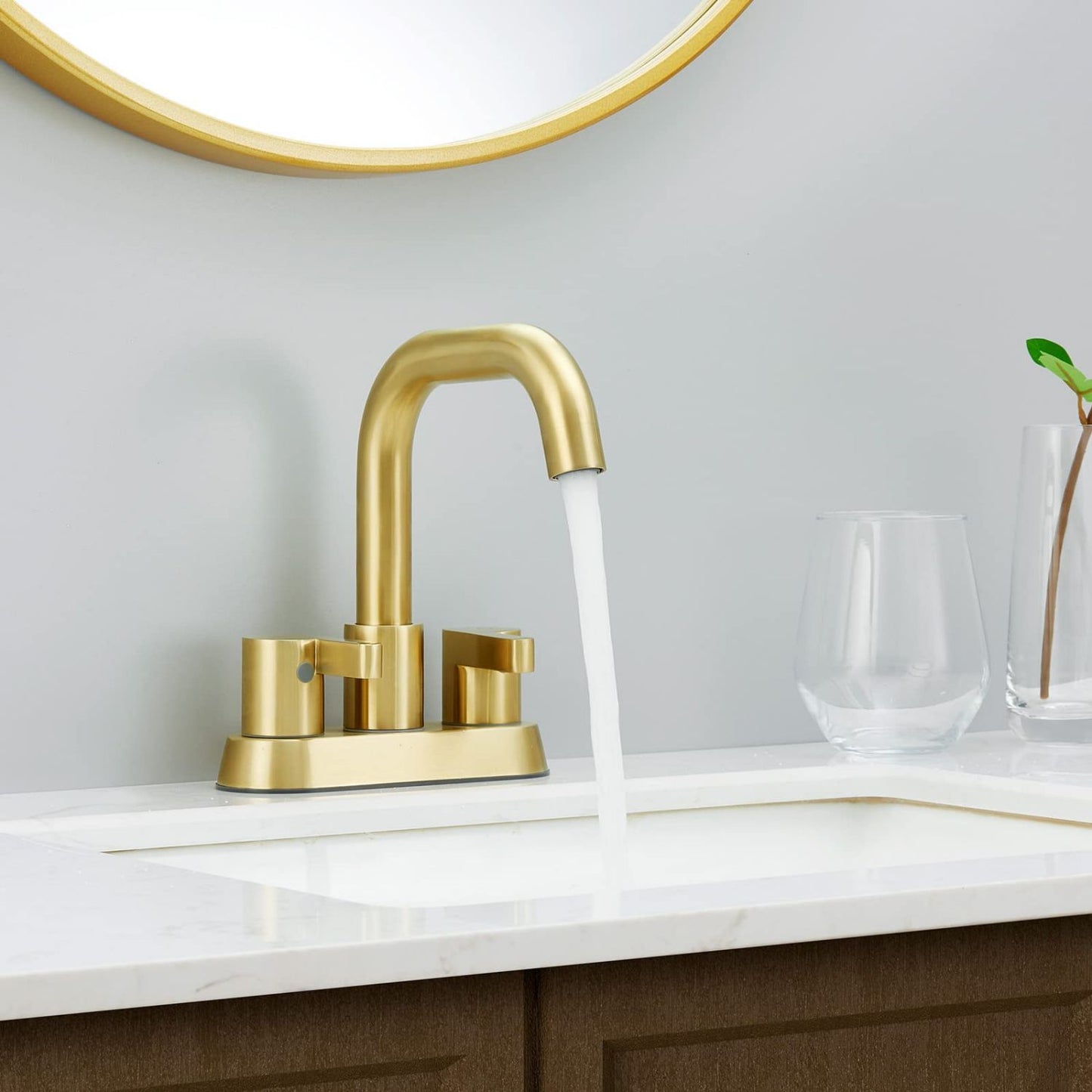 Waterpar® 4 in. Centerset Double Handle Bathroom Faucet with Pop-up Drain and ‎Supply Hose