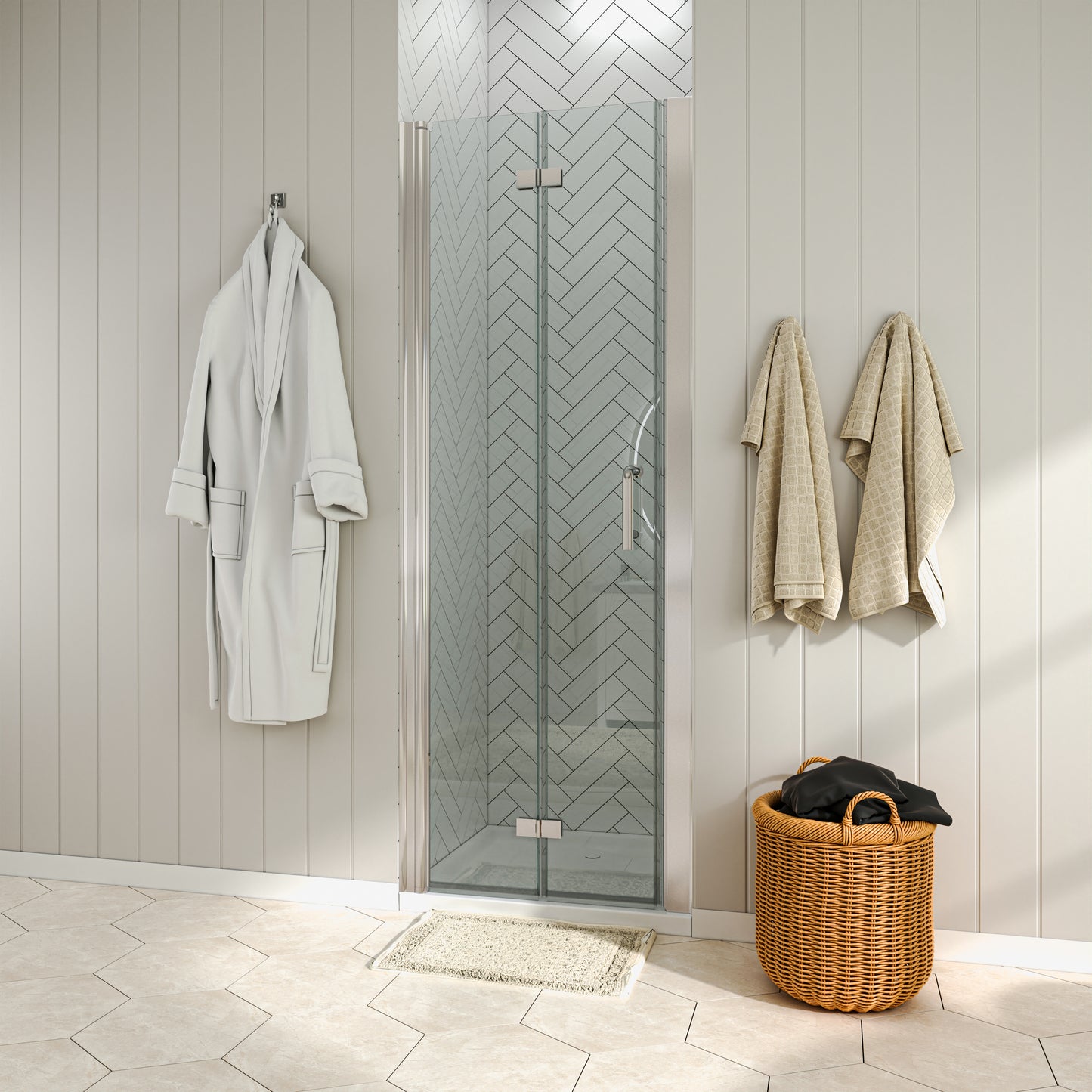 Waterpar® Bi-Fold Minimalist Semi Frameless Shower Door in Brushed Nickel with Clear Glass
