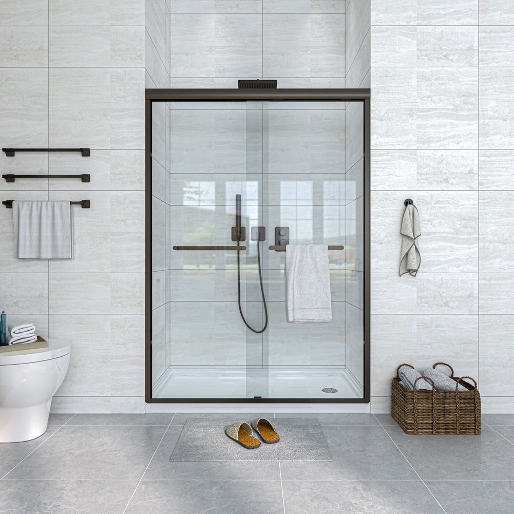 Waterpar® 56-60 in. W x 72 in. H Sliding Semi-Frameless Shower Door with Double Towel Bars