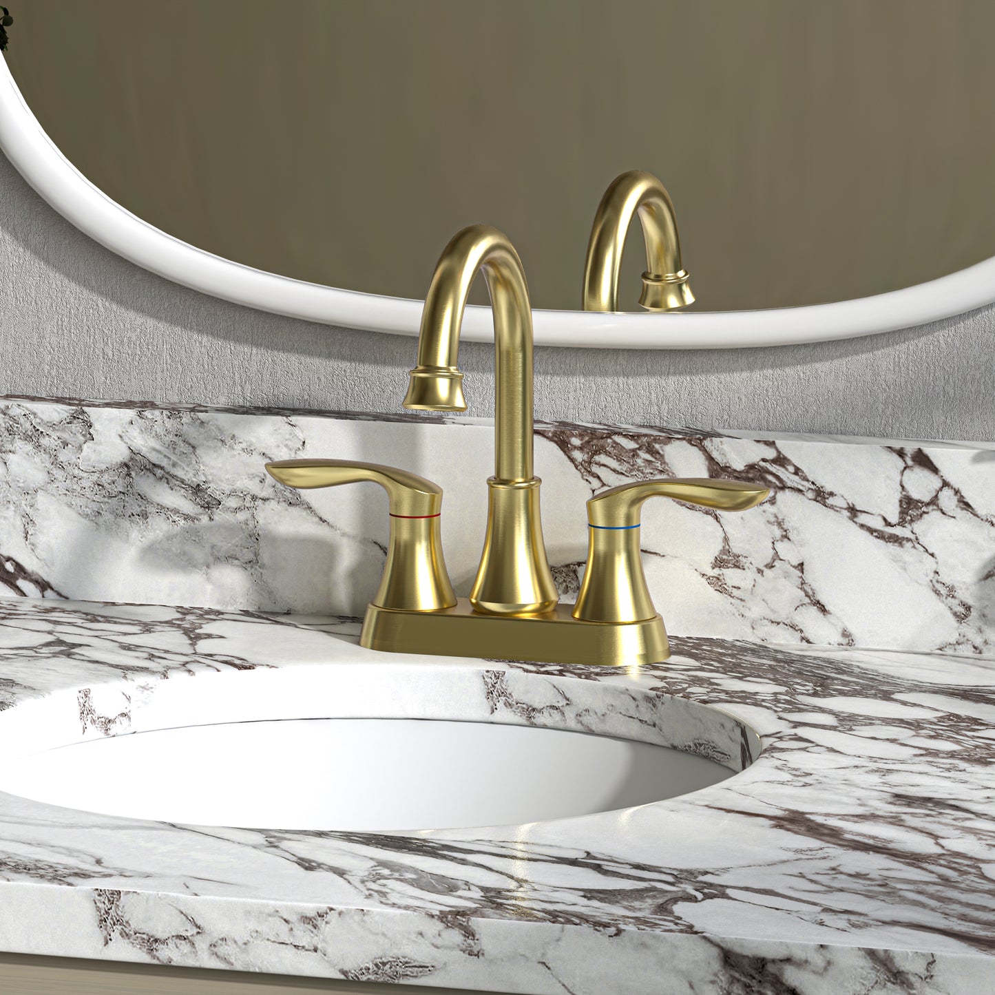 Waterpar®  4 in. Centerset Double Handle High Arc Bathroom Faucet with Pop-up Drain and ‎Supply Hoses
