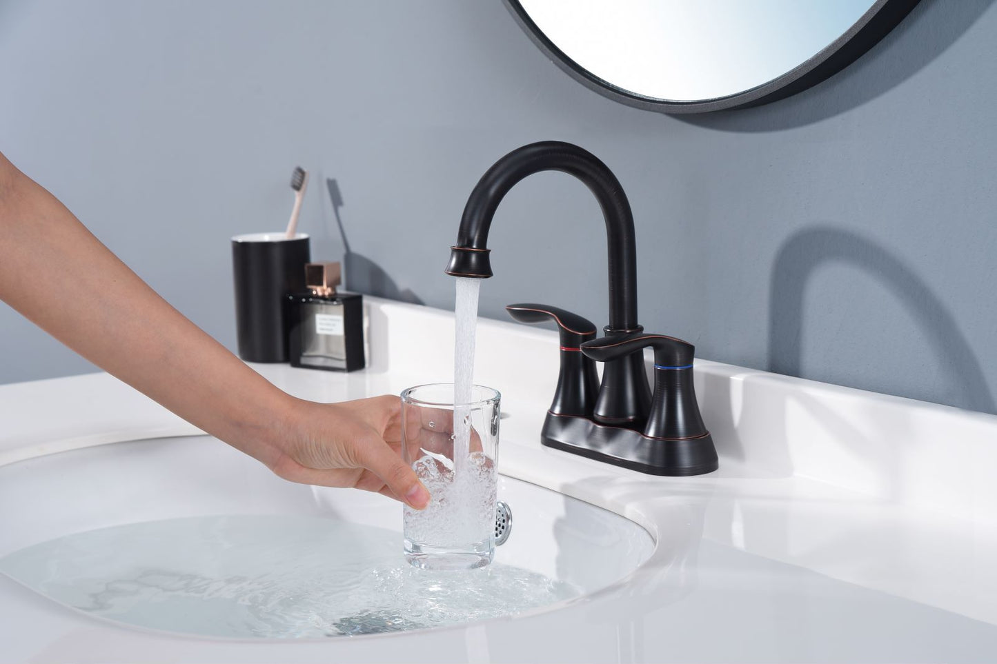 Waterpar®  4 in. Centerset Double Handle High Arc Bathroom Faucet with Pop-up Drain and ‎Supply Hoses