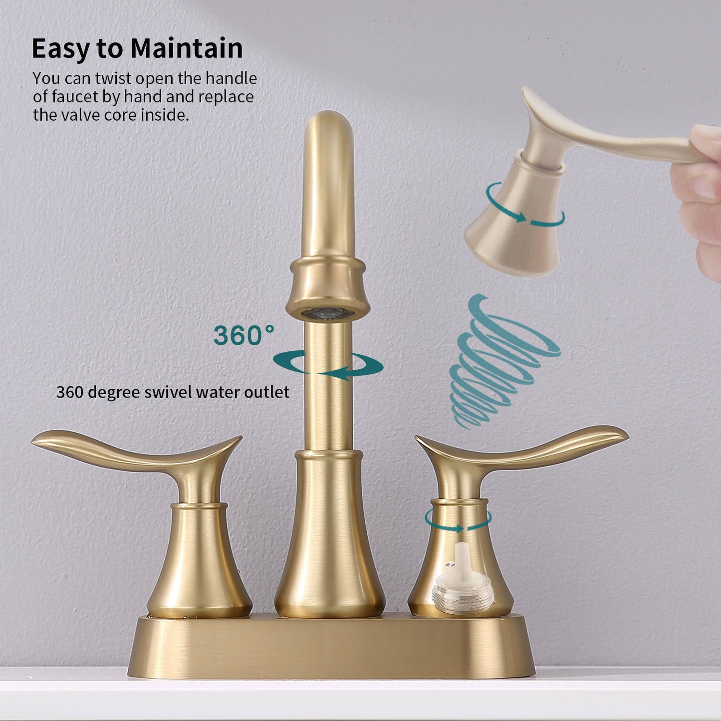 Waterpar®  4 in. Centerset Double Handle High Arc Bathroom Faucet with Pop-up Drain and ‎Supply Hoses