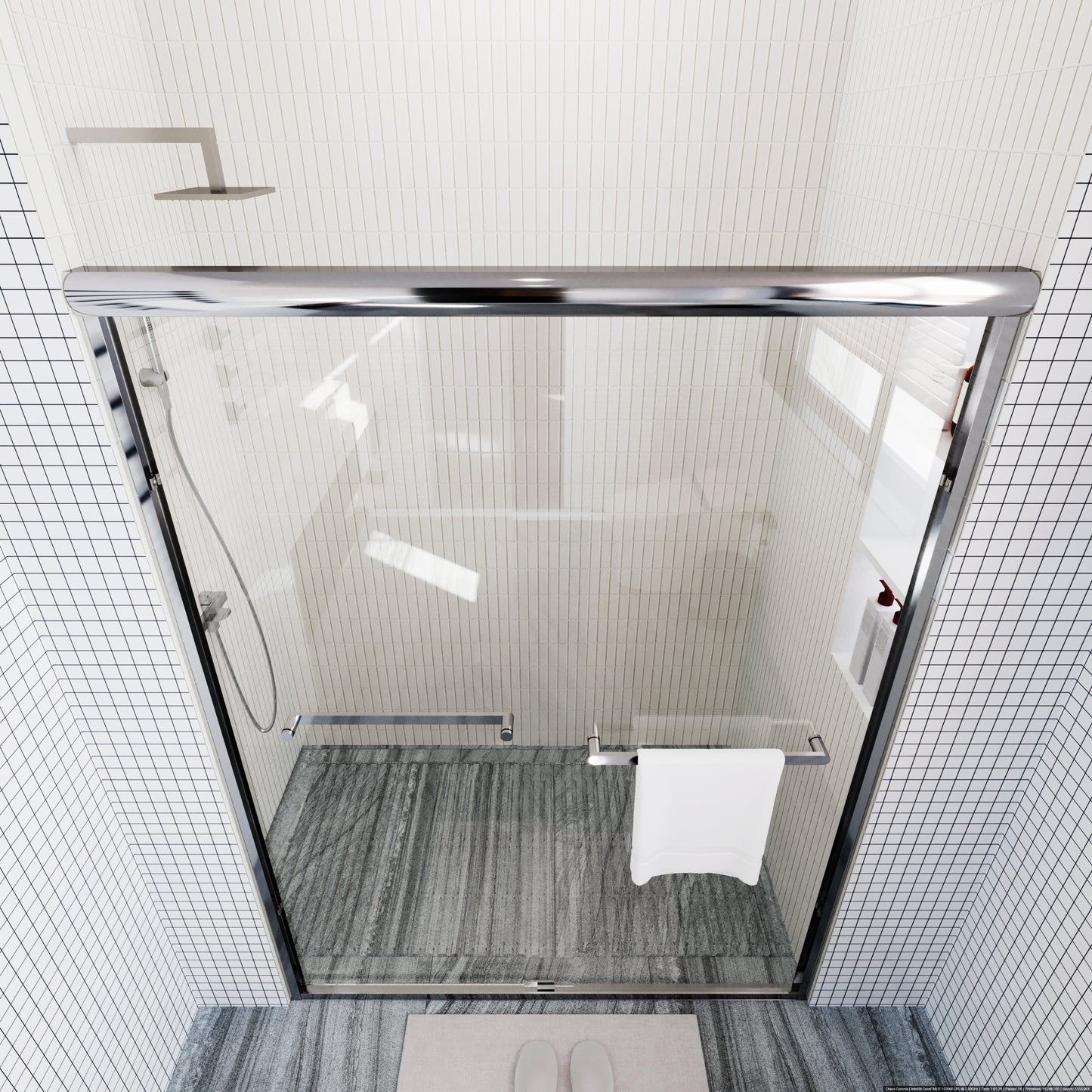 Waterpar® 56-60 in. W x 72 in. H Sliding Semi-Frameless Shower Door with Double Towel Bars