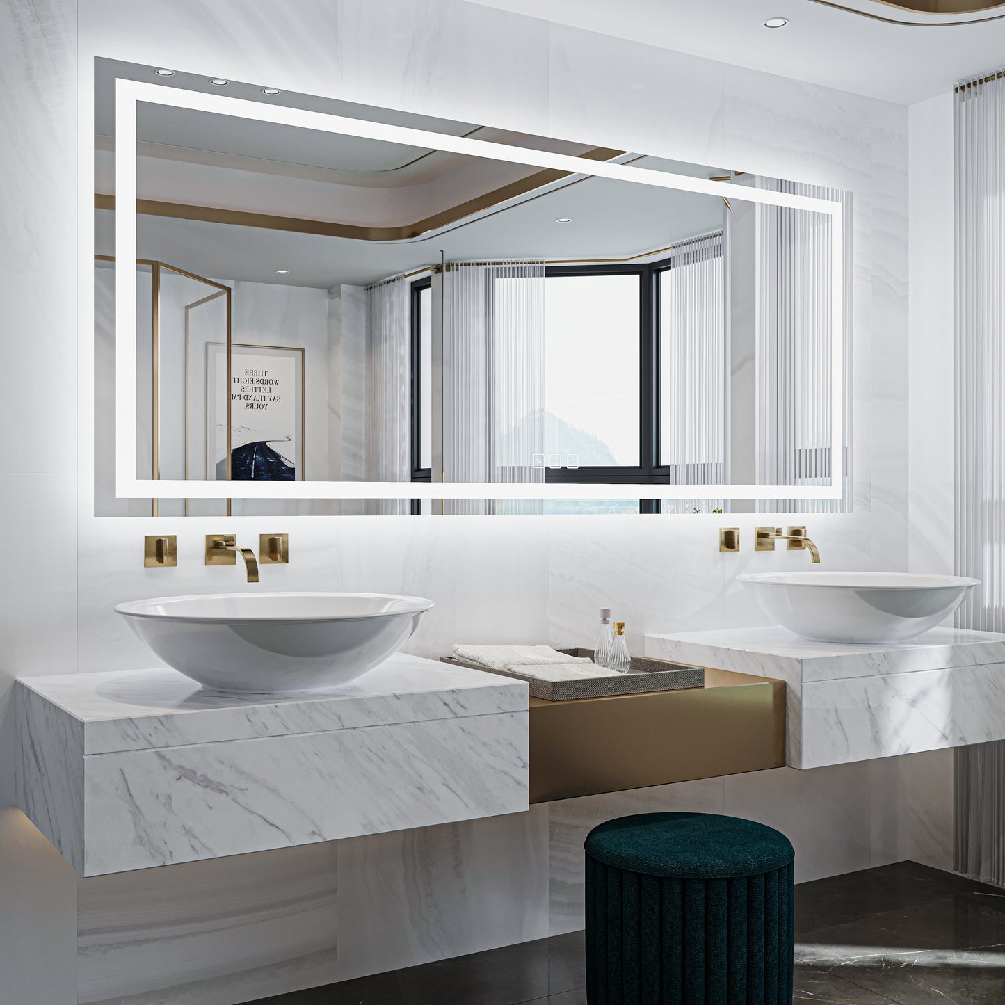 Waterpar® 88 in. W x 38 in. H Rectangular Frameless LED Light Anti-Fog Wall Bathroom Vanity Mirror with Backlit and Front Light