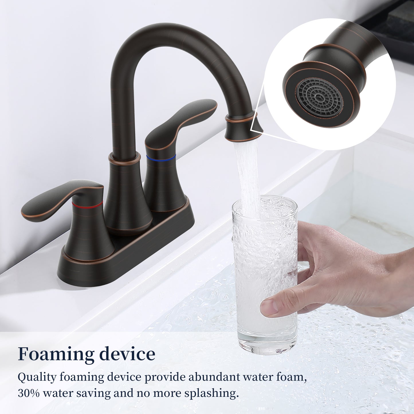 Waterpar®  4 in. Centerset Double Handle High Arc Bathroom Faucet with Pop-up Drain and ‎Supply Hoses