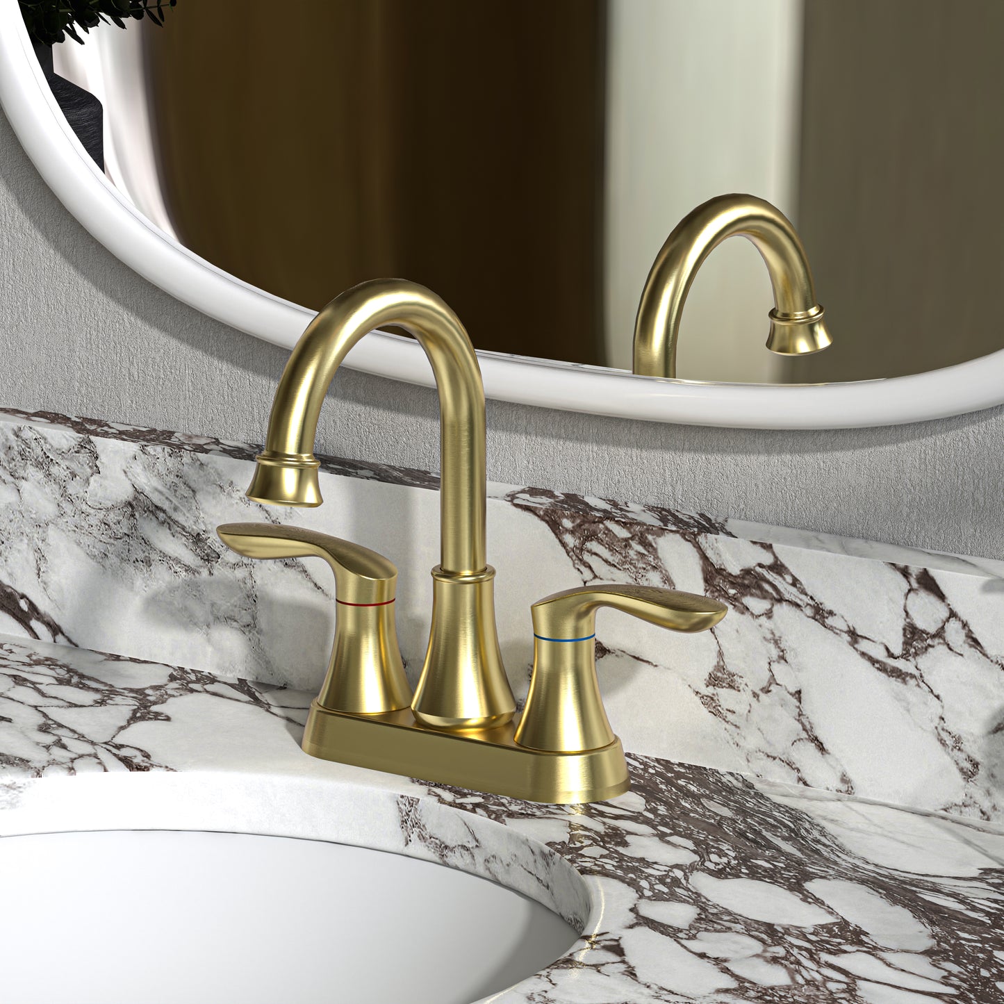 Waterpar®  4 in. Centerset Double Handle High Arc Bathroom Faucet with Pop-up Drain and ‎Supply Hoses