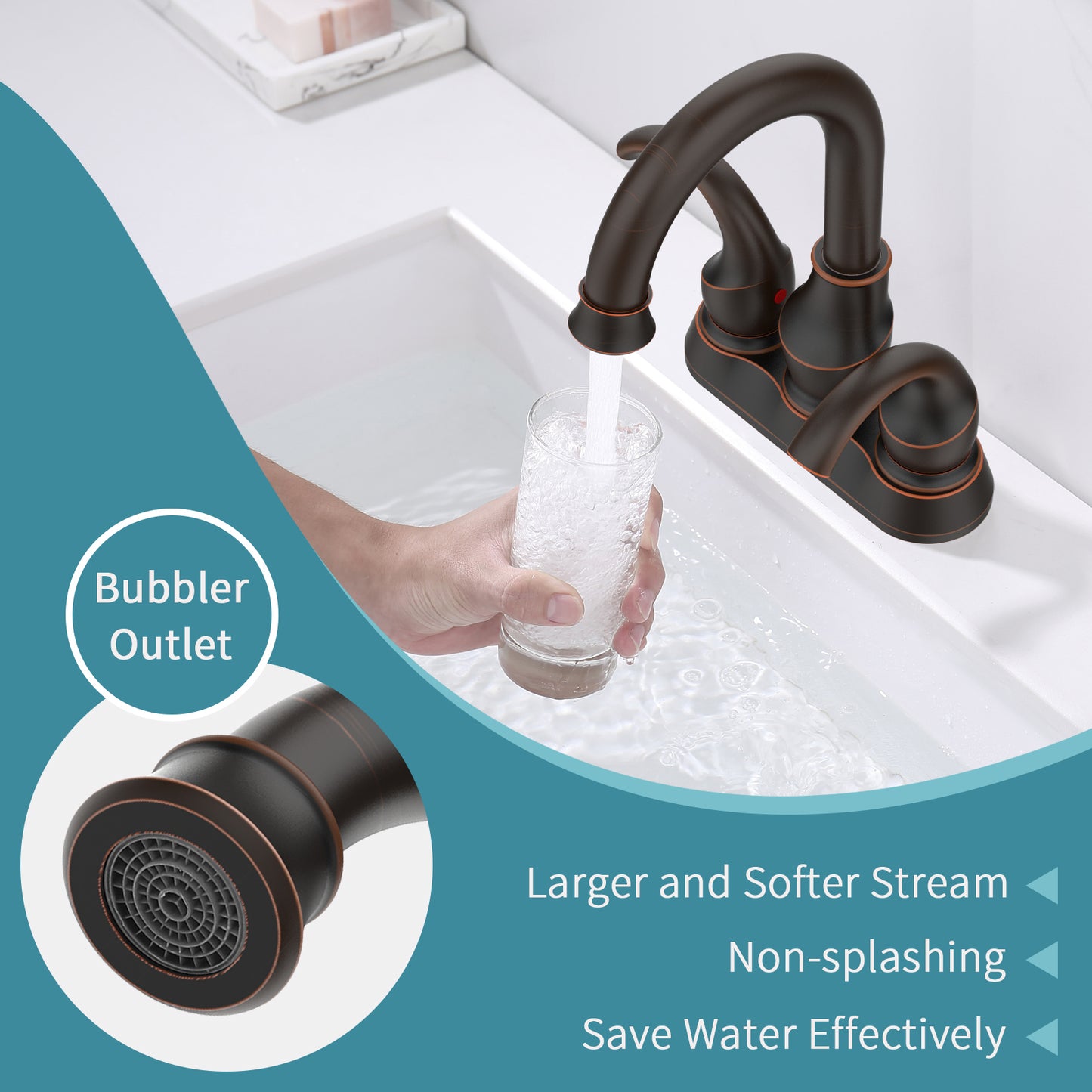 Waterpar® 4 in. Centerset Double Handle Bathroom Faucet with Pop-Up Drain and Supply Hoses