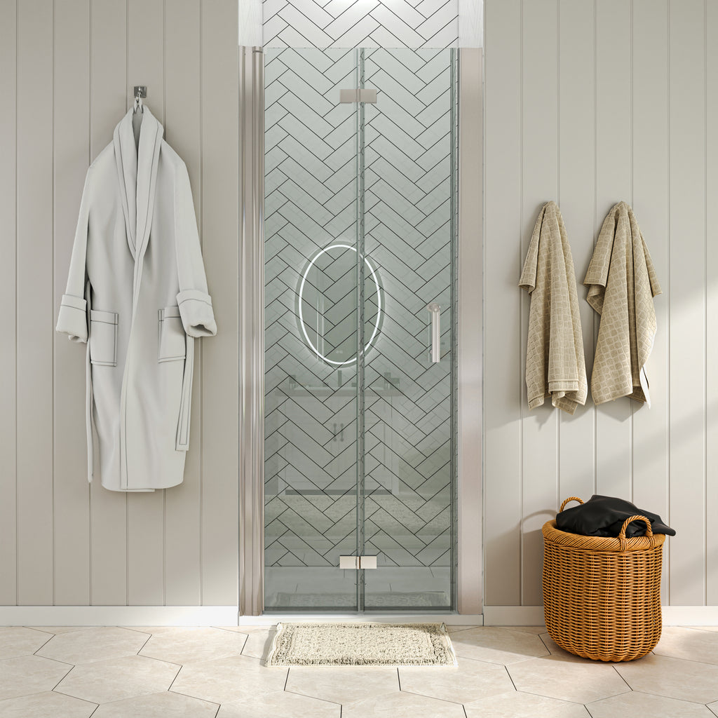 Waterpar® Bi-Fold Minimalist Semi Frameless Shower Door in Brushed Nickel with Clear Glass