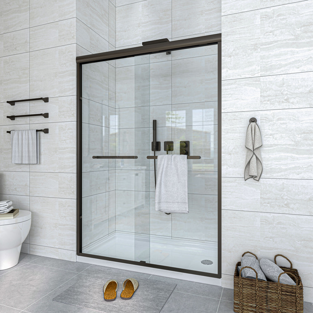 Waterpar® 56-60 in. W x 72 in. H Sliding Semi-Frameless Shower Door with Double Towel Bars