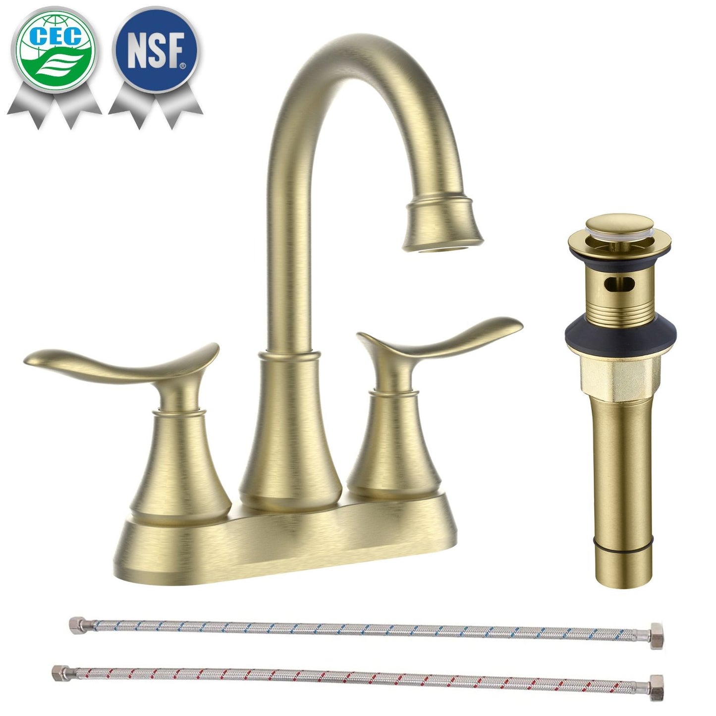 Waterpar®  4 in. Centerset Double Handle Bathroom Faucet with Pop-up Drain and ‎Supply Hoses