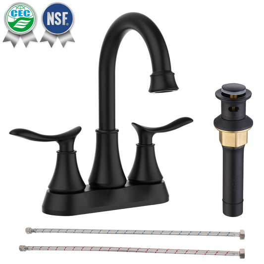 Waterpar®  4 in. Centerset Double Handle Bathroom Faucet with Pop-up Drain and ‎Supply Hoses