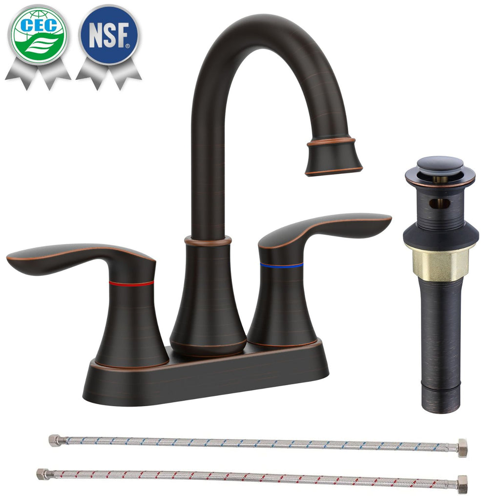 Waterpar®  4 in. Centerset Double Handle High Arc Bathroom Faucet with Pop-up Drain and ‎Supply Hoses