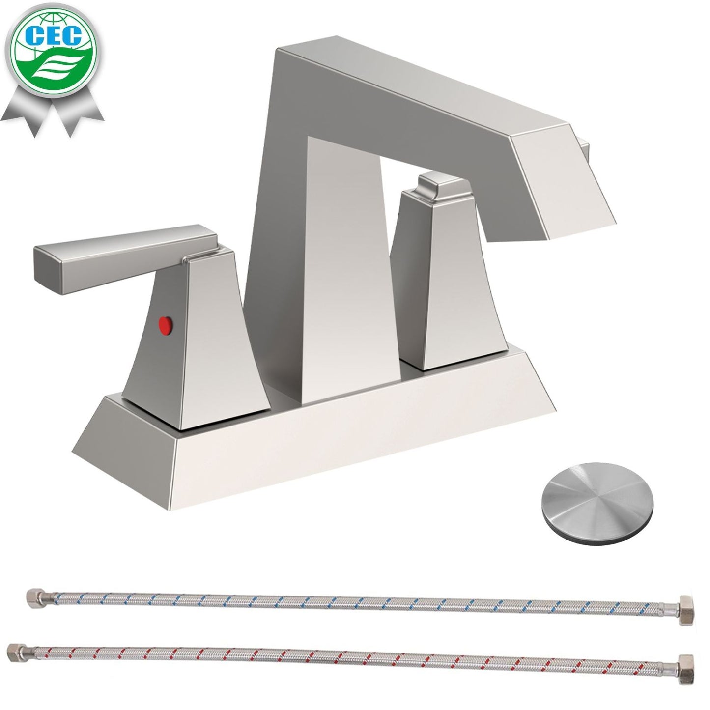 Waterpar®  4 in. Centerset Double Handle Bathroom Faucet with Pop-up Drain and ‎Supply Hoses