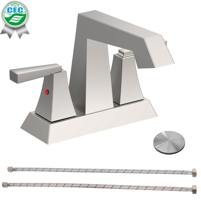 Waterpar®  4 in. Centerset Double Handle Bathroom Faucet with Pop-up Drain and ‎Supply Hoses