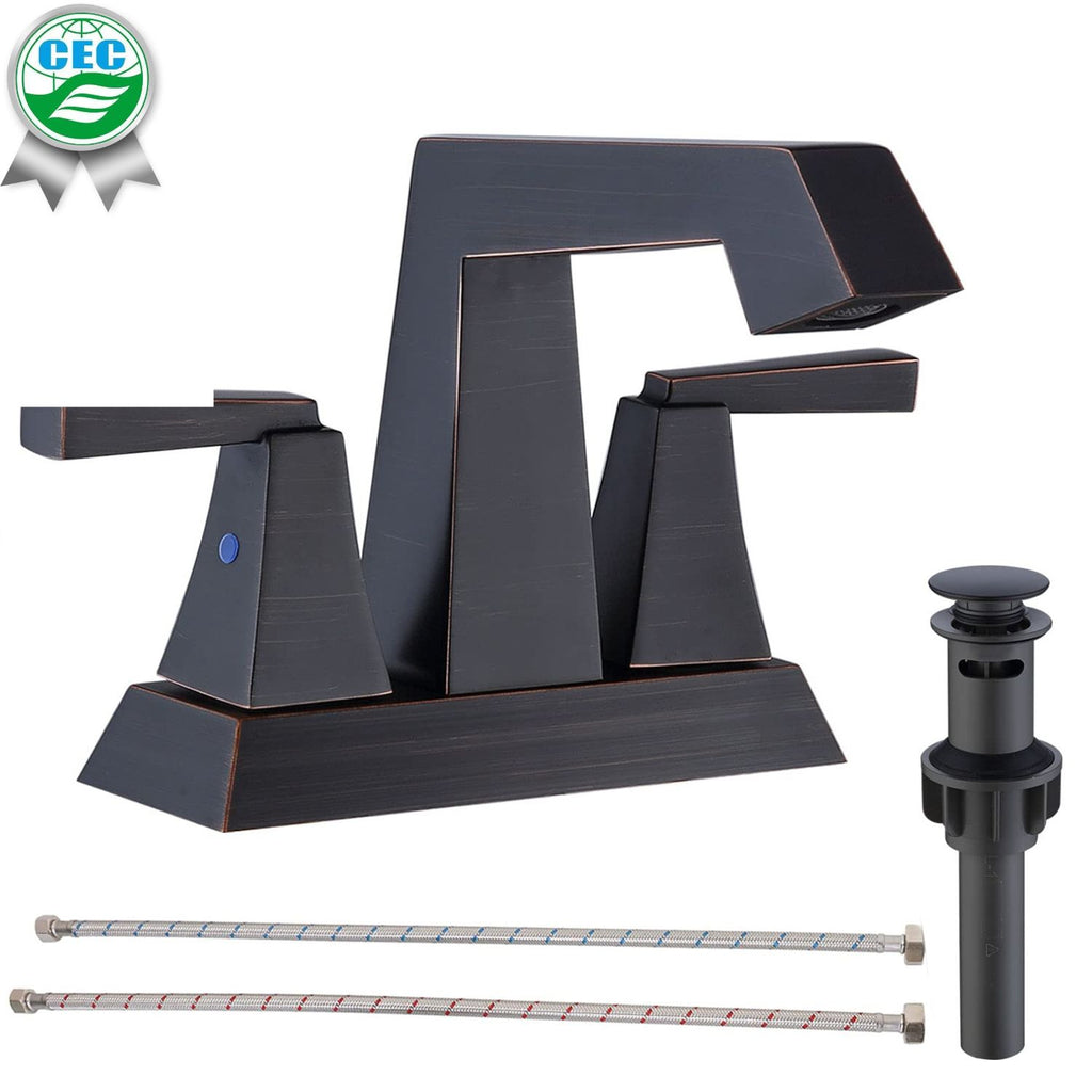 Waterpar®  4 in. Centerset Double Handle Bathroom Faucet with Pop-up Drain and ‎Supply Hoses