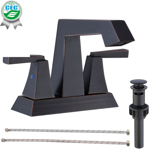 Waterpar®  4 in. Centerset Double Handle Bathroom Faucet with Pop-up Drain and ‎Supply Hoses