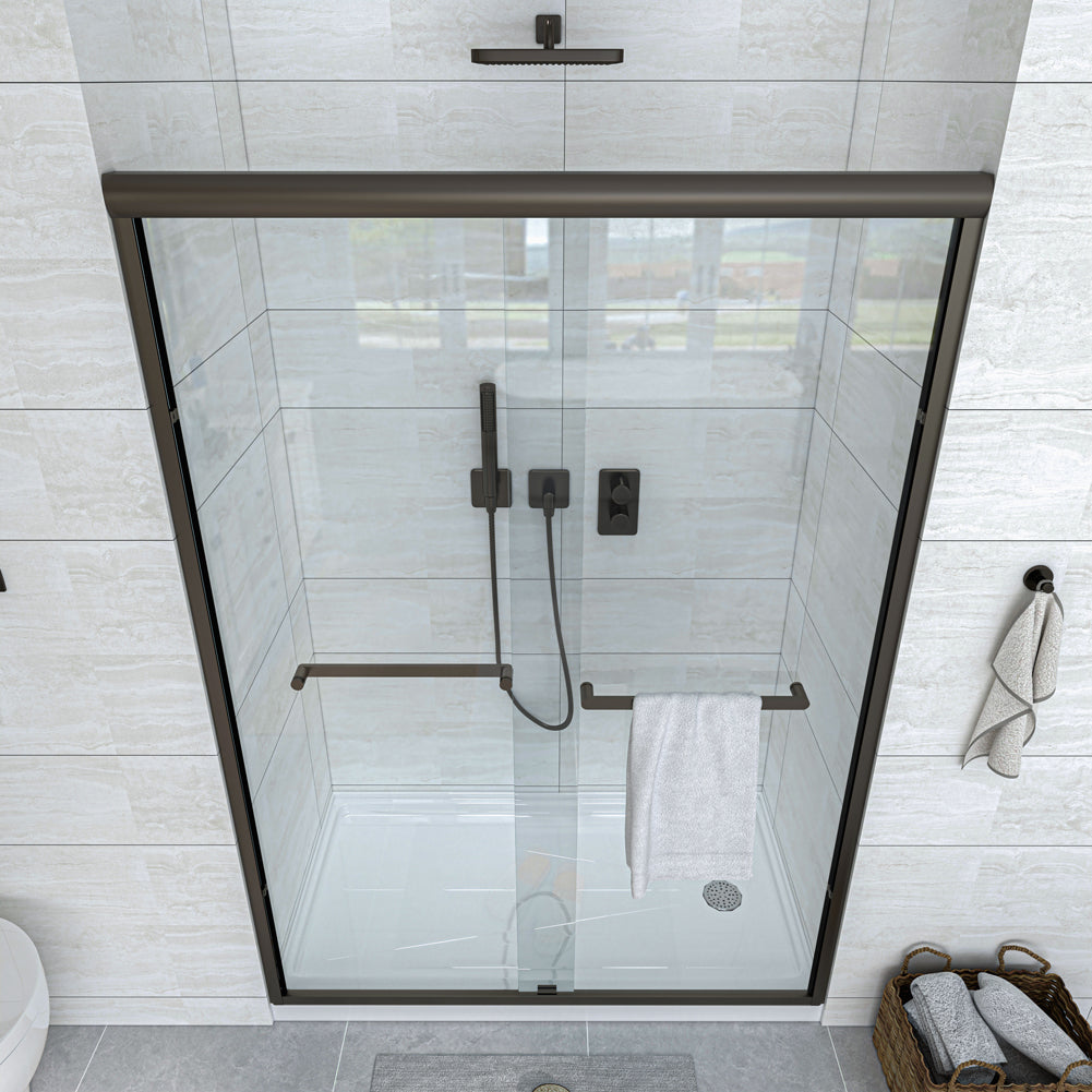 Waterpar® 56-60 in. W x 72 in. H Sliding Semi-Frameless Shower Door with Double Towel Bars