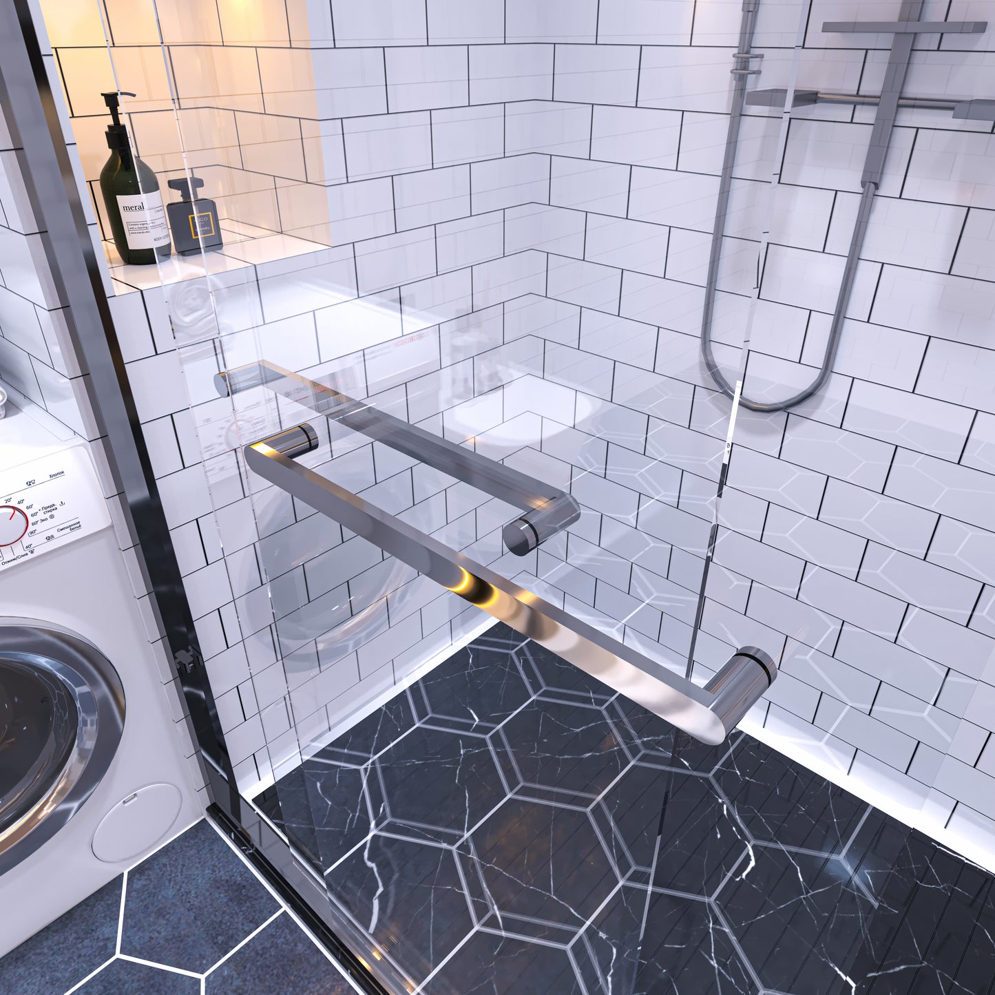 Waterpar® 56-60 in. W x 72 in. H Sliding Semi-Frameless Shower Door with Double Towel Bars