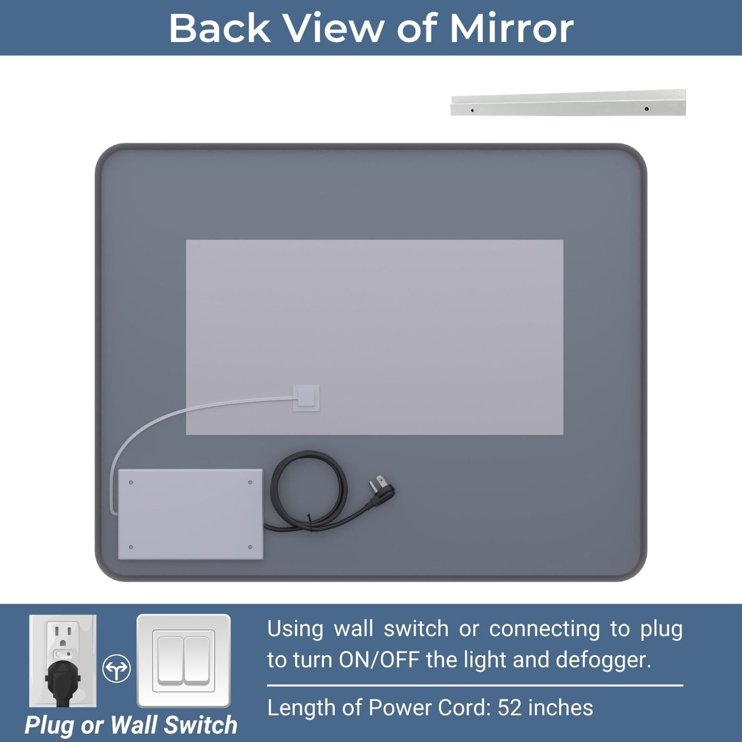 Waterpar® Rectangular Black Framed Anti-Fog LED Wall Bathroom Vanity Mirror with Front Light