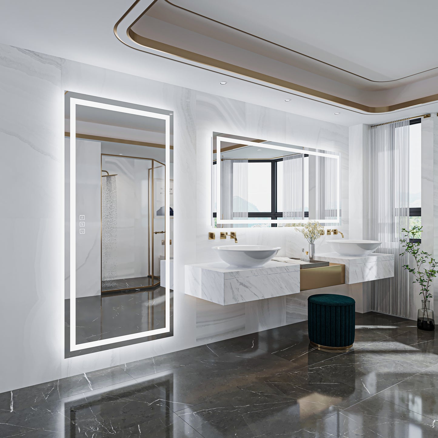 Waterpar® 78 in. W x 36 in. H Rectangular Frameless LED Light Anti-Fog Wall Bathroom Vanity Mirror with Backlit and Front Light