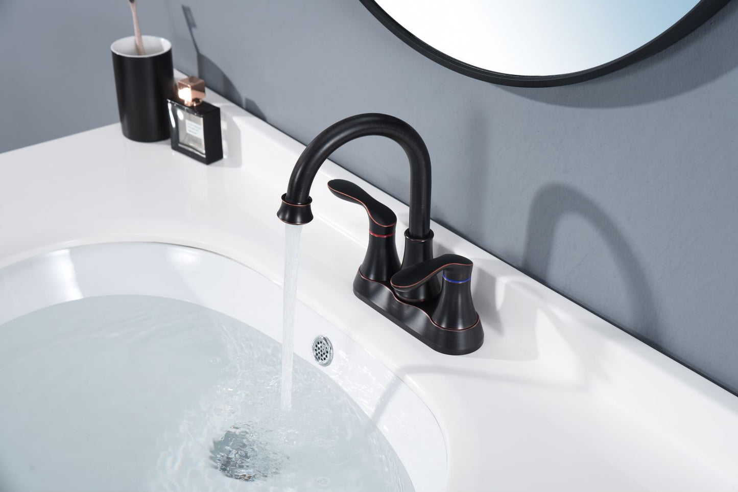 Waterpar®  4 in. Centerset Double Handle High Arc Bathroom Faucet with Pop-up Drain and ‎Supply Hoses