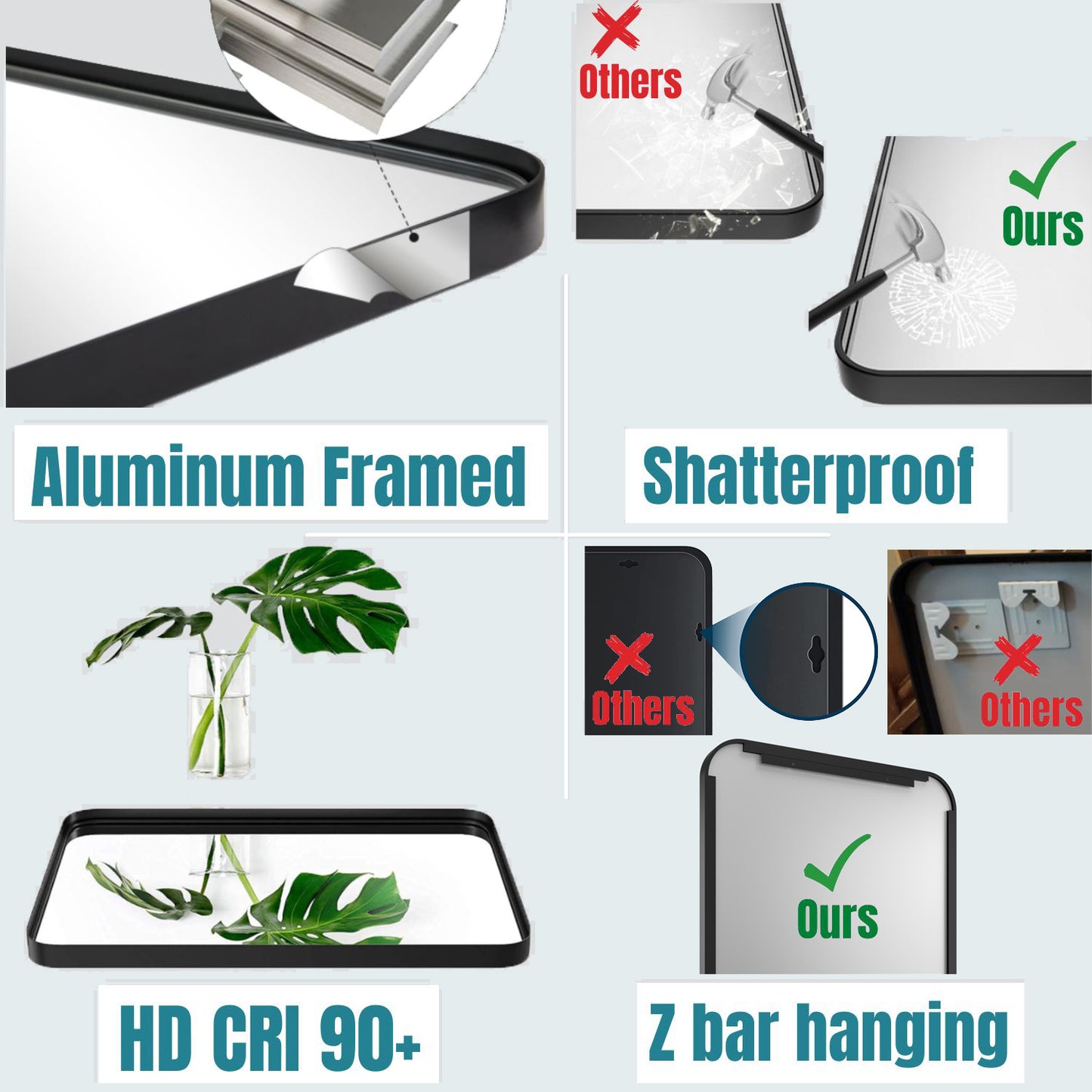 Waterpar® 55 in. W x 30 in. H Rectangular Aluminum Framed Wall Bathroom Vanity Mirror