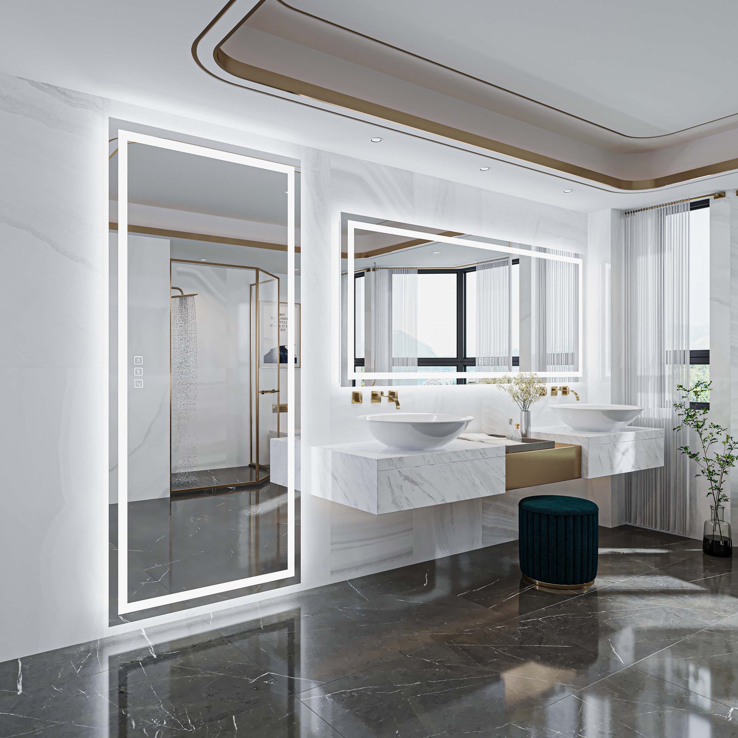 Waterpar® 88 in. W x 38 in. H Rectangular Frameless LED Light Anti-Fog Wall Bathroom Vanity Mirror with Backlit and Front Light