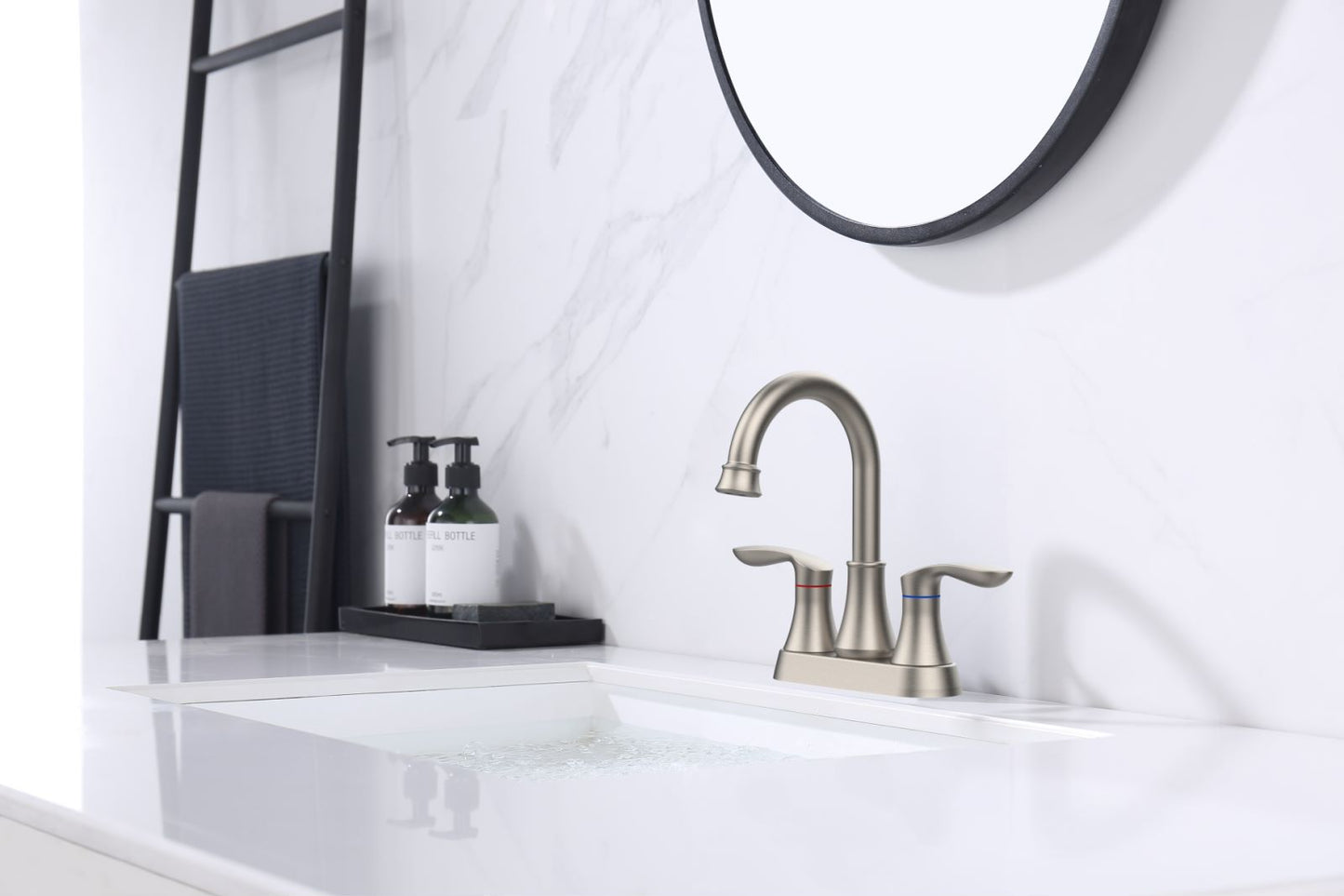Waterpar®  4 in. Centerset Double Handle High Arc Bathroom Faucet with Pop-up Drain and ‎Supply Hoses