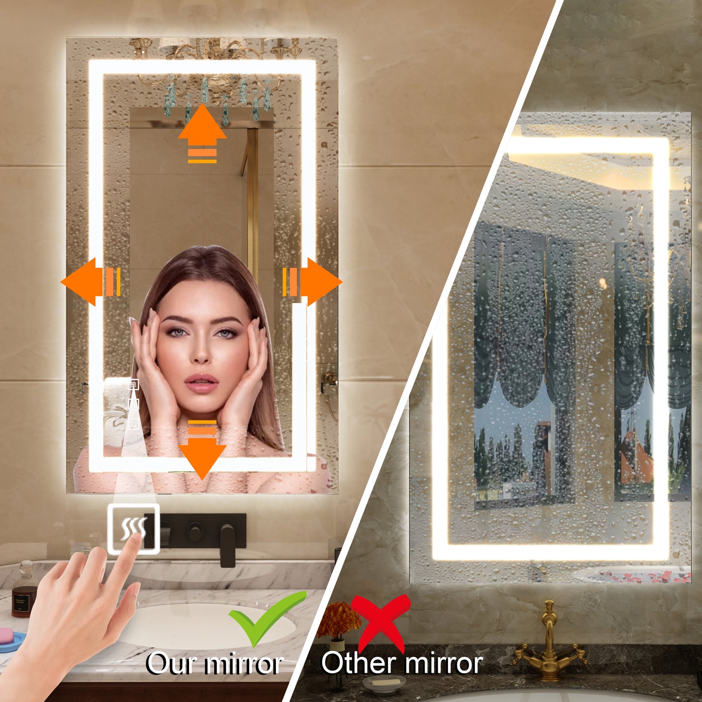 Waterpar® 36 in. W x 28 in. H LED Rectangular Frameless Anti-Fog Wall Bathroom Mirror Front Light