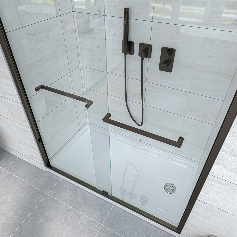 Waterpar® 56-60 in. W x 72 in. H Sliding Semi-Frameless Shower Door with Double Towel Bars