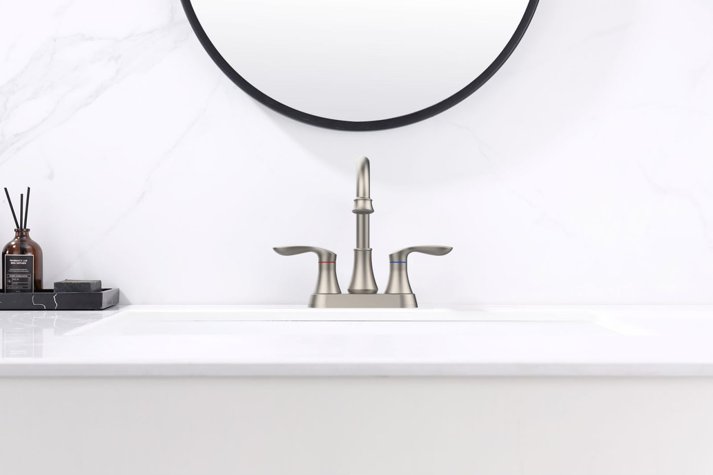 Waterpar®  4 in. Centerset Double Handle High Arc Bathroom Faucet with Pop-up Drain and ‎Supply Hoses