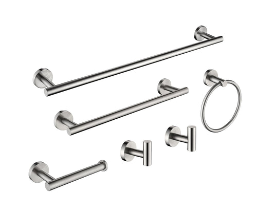 Waterpar®6-Piece Bath Hardware Set, Towel Bar, Toilet Paper Holder, Towel Hook in Brushed Nickel