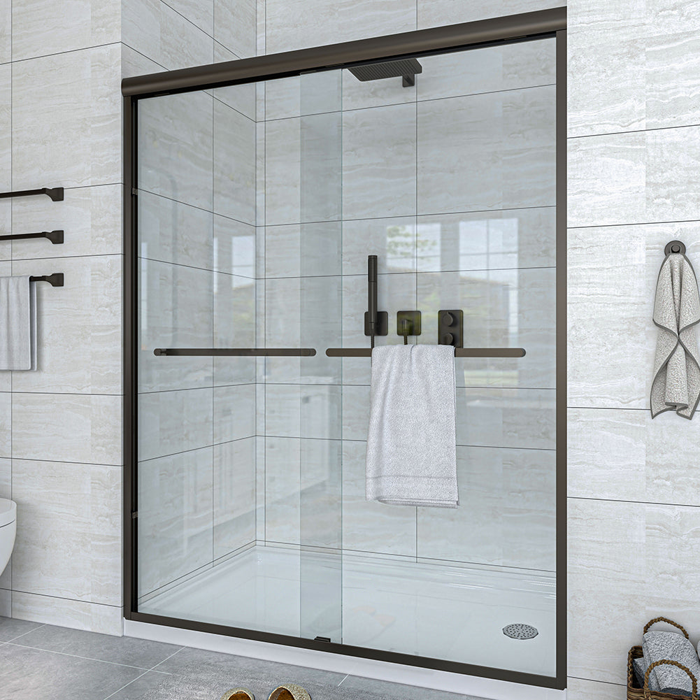 Waterpar® 56-60 in. W x 72 in. H Sliding Semi-Frameless Shower Door with Double Towel Bars