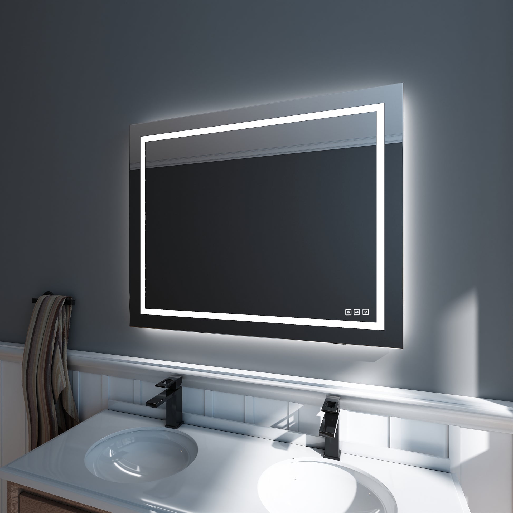 60 in. W x 28 in. H LED Rectangular Frameless Anti-Fog Bathroom Mirror Front Light