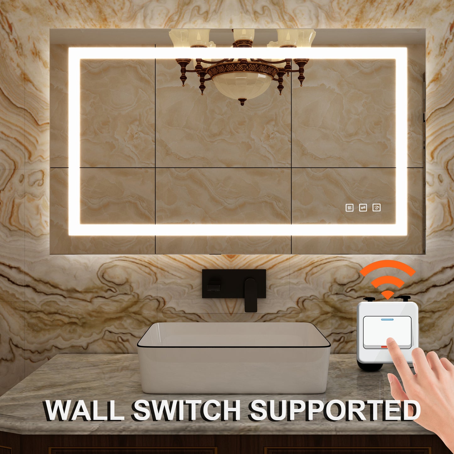 Waterpar® 48 in. W x 36 in. H Large Rectangular Frameless LED Light Anti-Fog Wall Bathroom Vanity Mirror