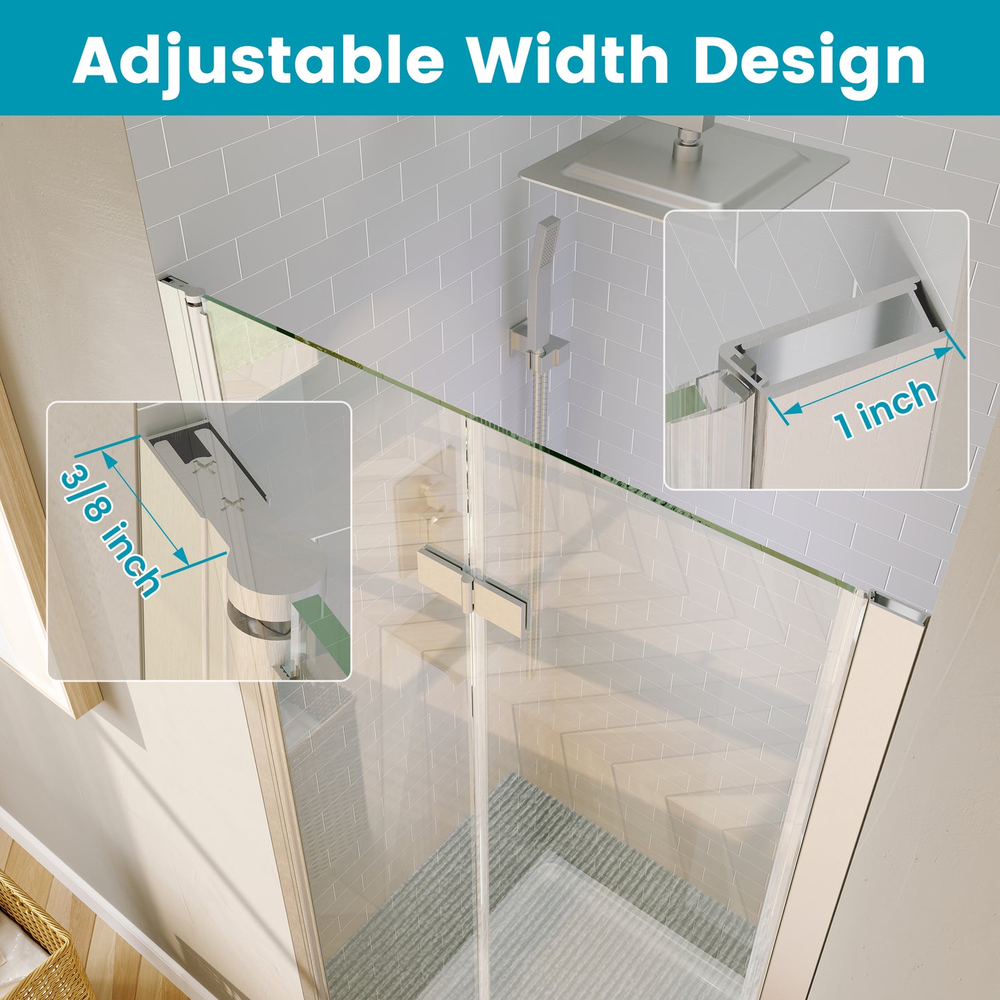 Waterpar® Bi-Fold Minimalist Semi Frameless Shower Door in Brushed Nickel with Clear Glass