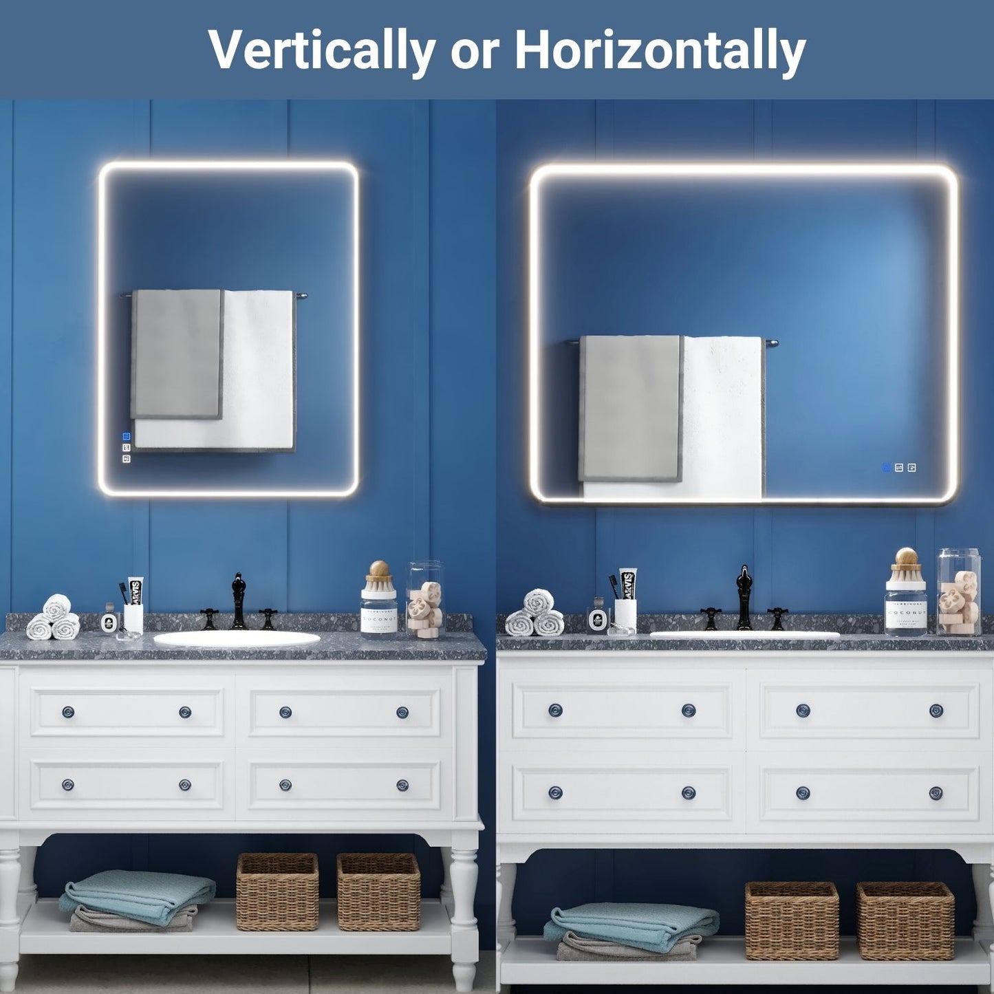 Waterpar® Rectangular Black Framed Anti-Fog LED Wall Bathroom Vanity Mirror with Front Light