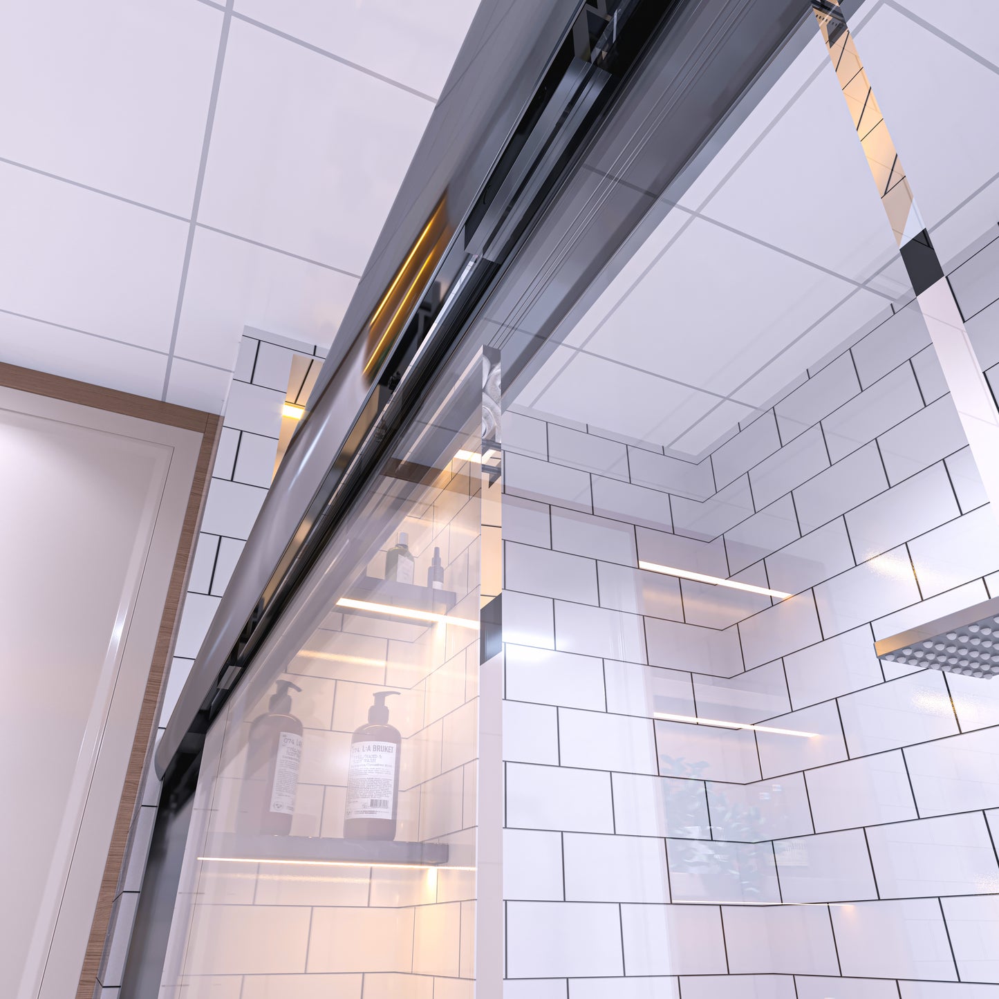 Waterpar® 56-60 in. W x 72 in. H Sliding Semi-Frameless Shower Door with Double Towel Bars