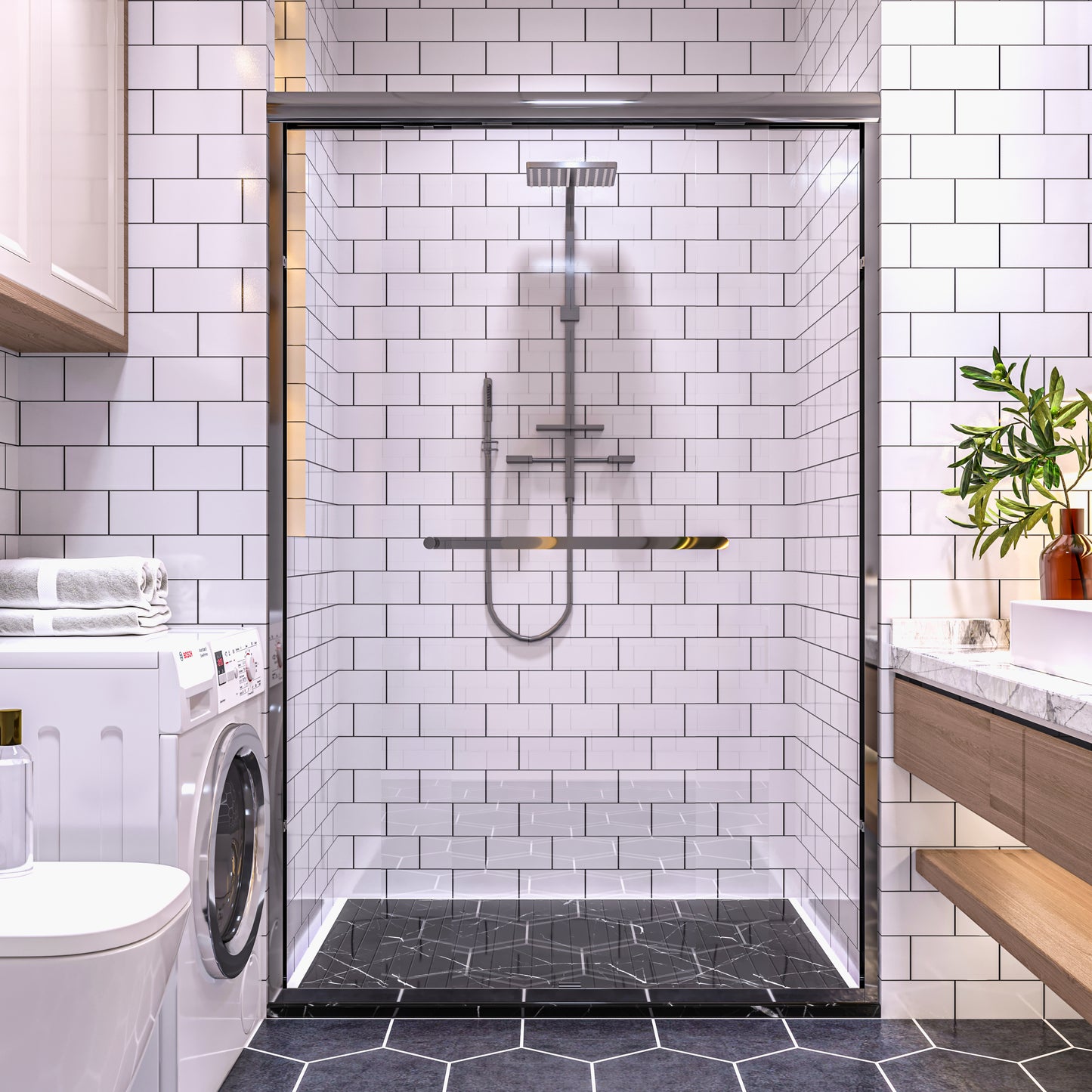 Waterpar® 56-60 in. W x 72 in. H Sliding Semi-Frameless Shower Door with Double Towel Bars