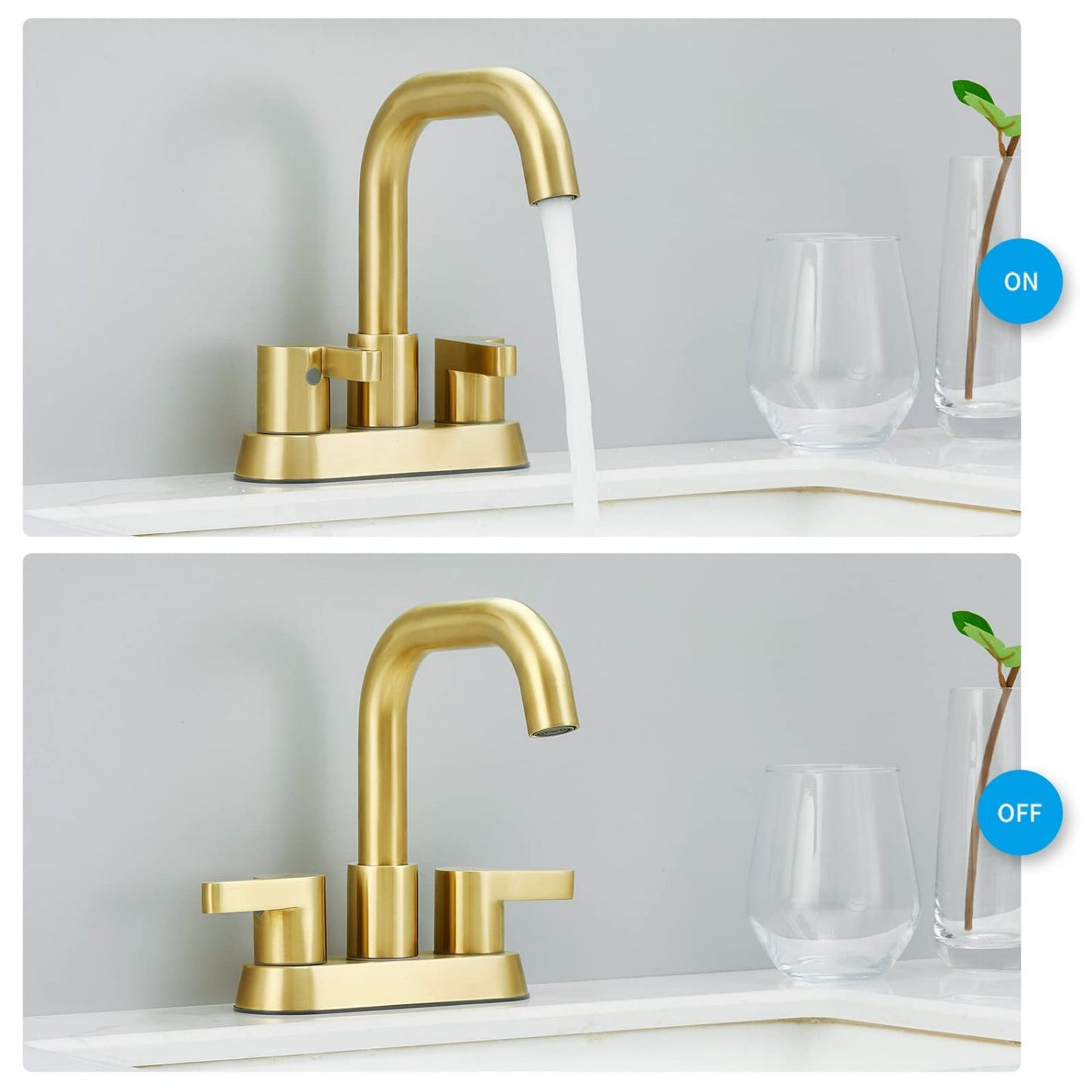 Waterpar® 4 in. Centerset Double Handle Bathroom Faucet with Pop-up Drain and ‎Supply Hose