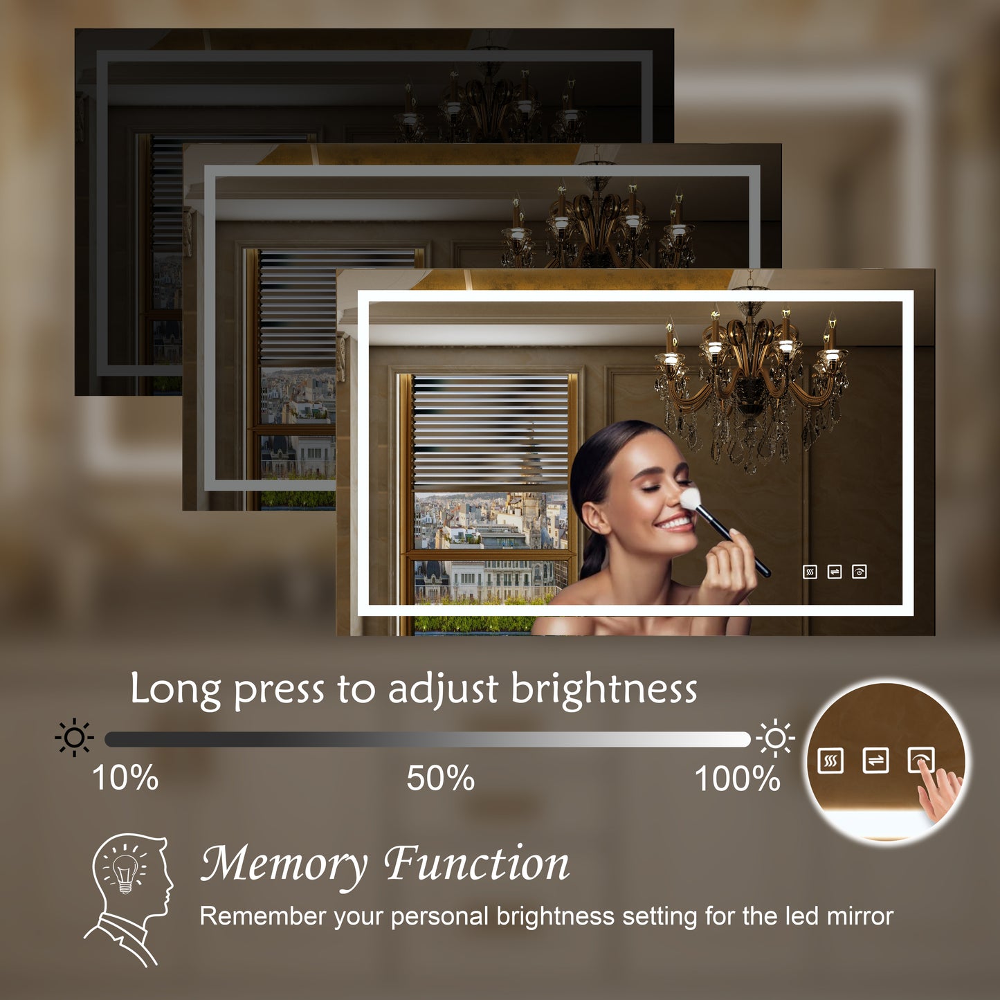 Waterpar® 48 in. W x 36 in. H Large Rectangular Frameless LED Light Anti-Fog Wall Bathroom Vanity Mirror