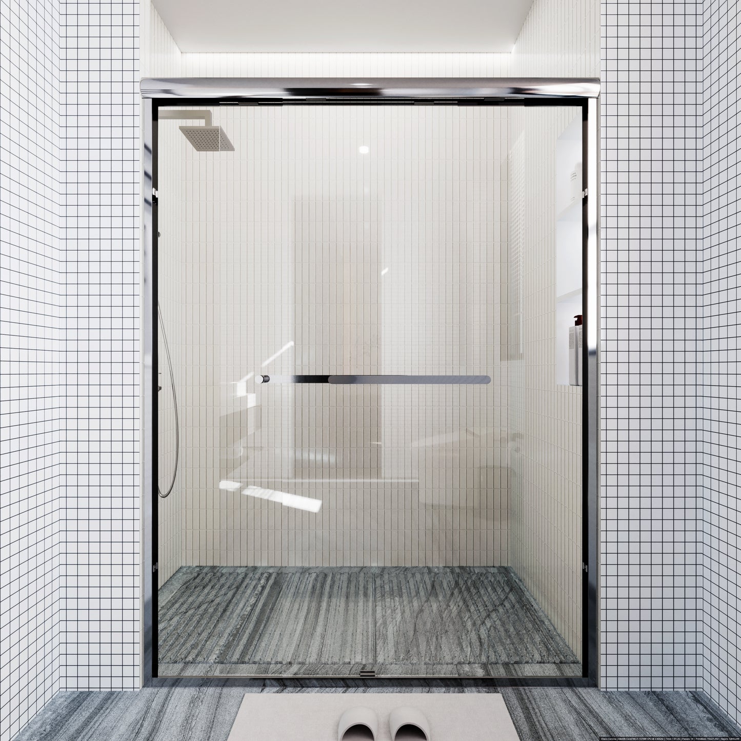 Waterpar® 56-60 in. W x 72 in. H Sliding Semi-Frameless Shower Door with Double Towel Bars