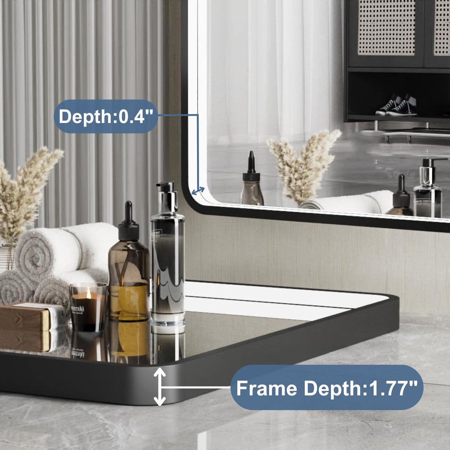 Waterpar® Rectangular Black Framed Anti-Fog LED Wall Bathroom Vanity Mirror with Front Light