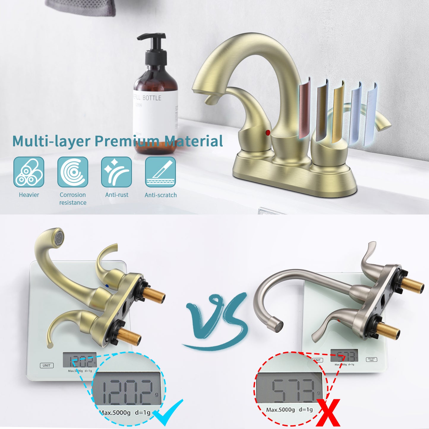 Waterpar® 4 in. Centerset 2-Handle Bathroom Faucet with Pop-Up Drain and Supply Hoses