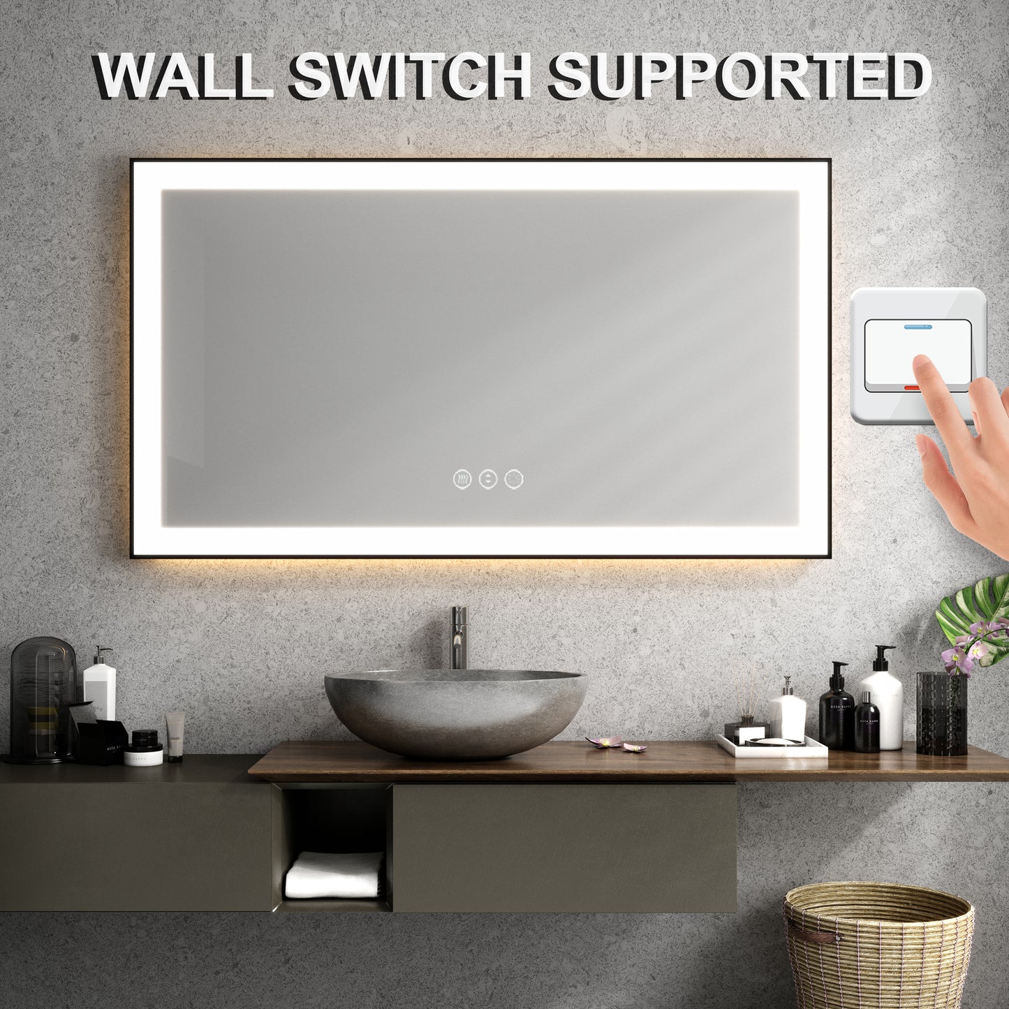 Waterpar® 84 in. W x 32 in. H Rectangular Framed Anti-Fog LED Wall Bathroom Vanity Mirror in Black with Backlit and Front Light